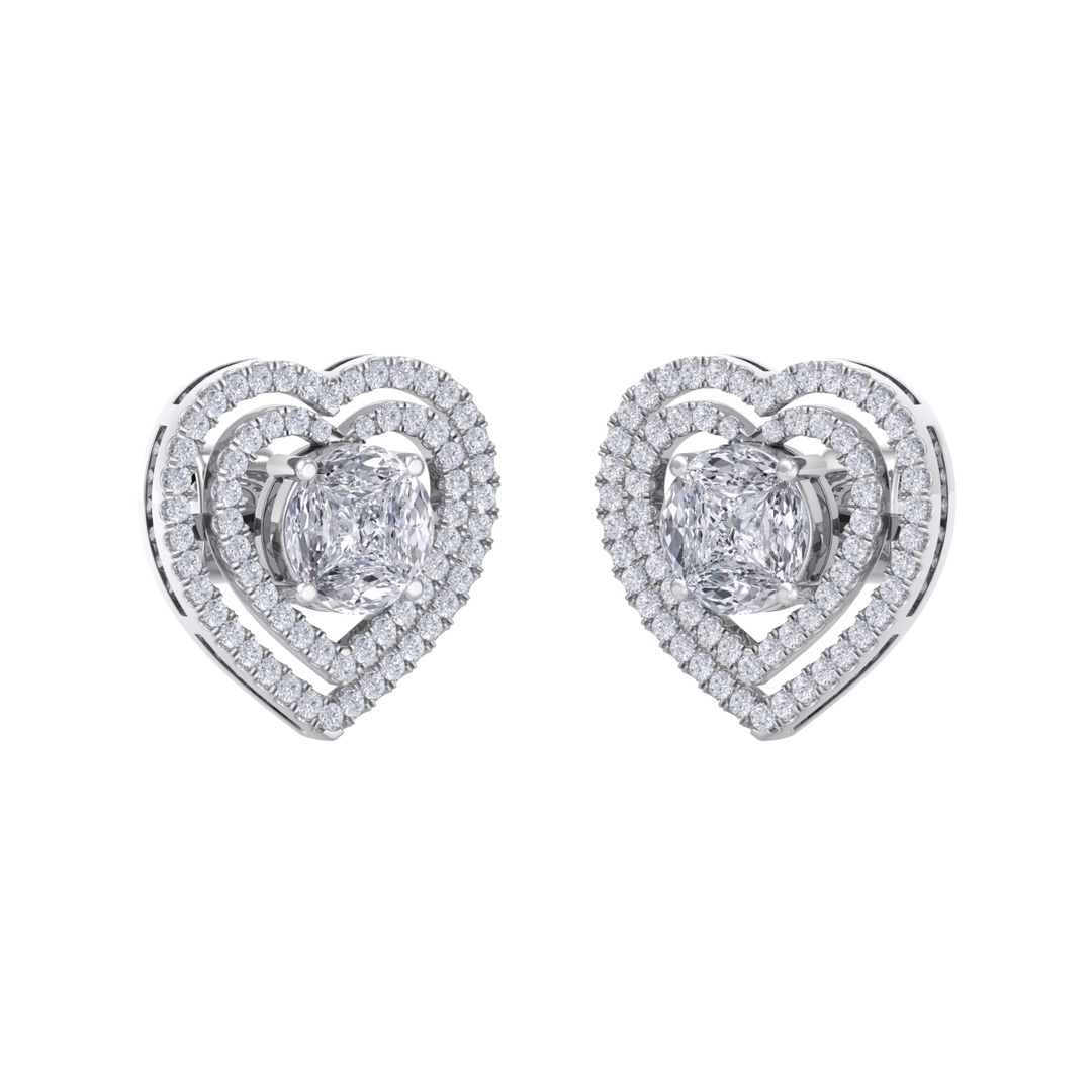 Heart earrings in rose gold with illusion white diamonds of 0.94 ct in weight