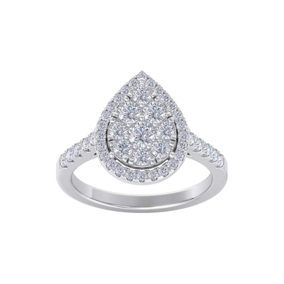 Pear cluster ring in white gold with white diamonds of 0.98 ct in weight