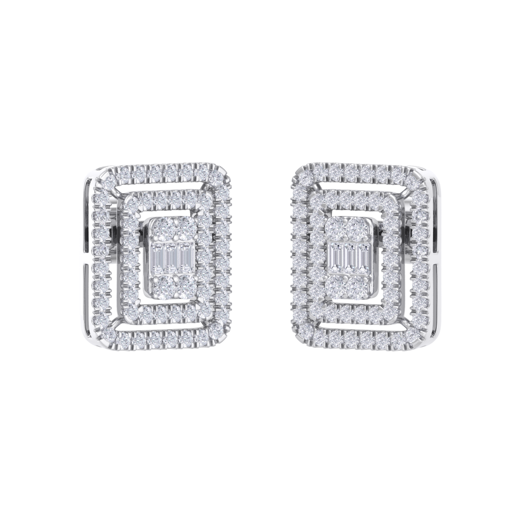 Square stud earrings in white gold with white diamonds of 1.83 ct in weight