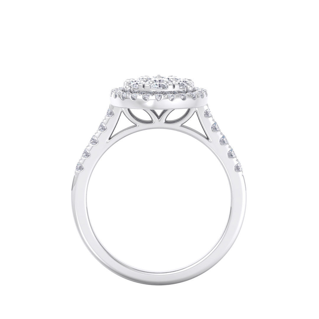 Pear cluster ring in white gold with white diamonds of 0.98 ct in weight