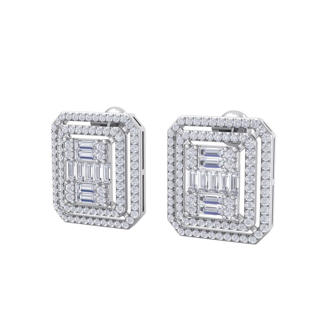 Beautiful Stud Earrings in white gold with white diamonds of 1.88 in weight