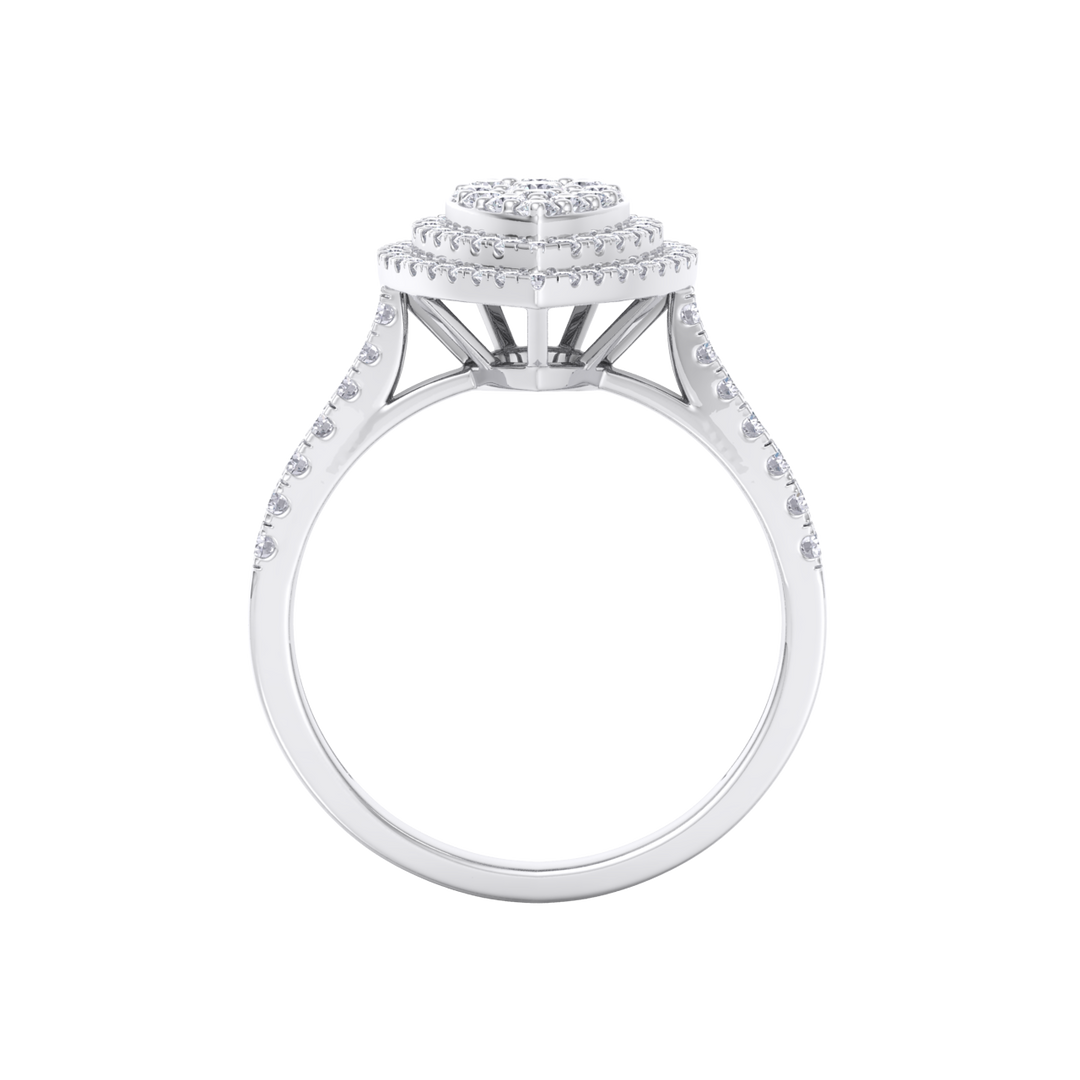 Pear cluster engagement ring in white gold with white diamonds of 0.63 ct in weight