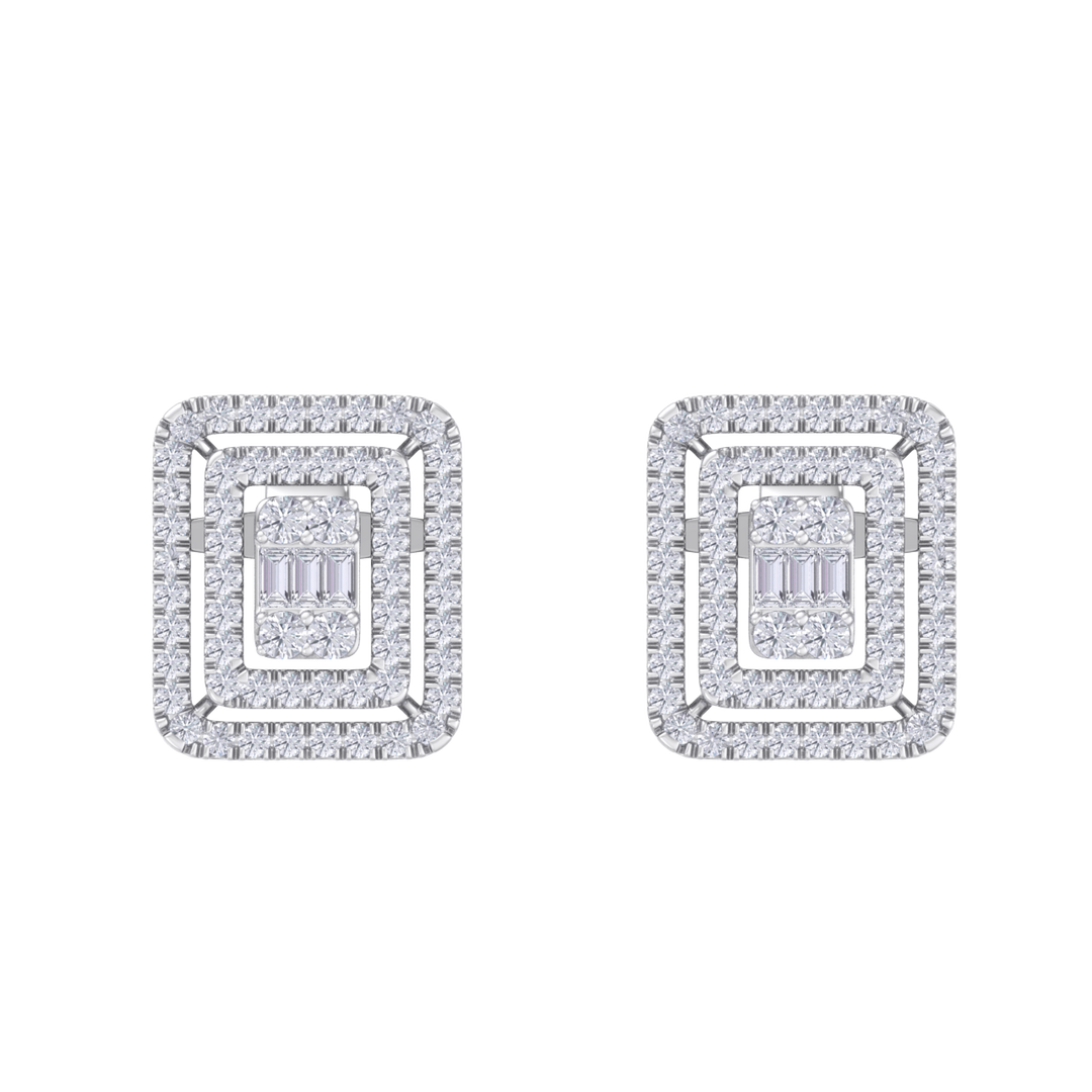 Square stud earrings in white gold with white diamonds of 1.83 ct in weight