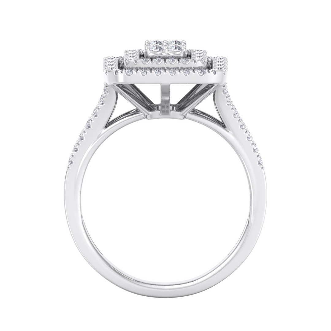 Square diamond ring with split shank in rose gold with white diamonds of 1.02 ct in weight