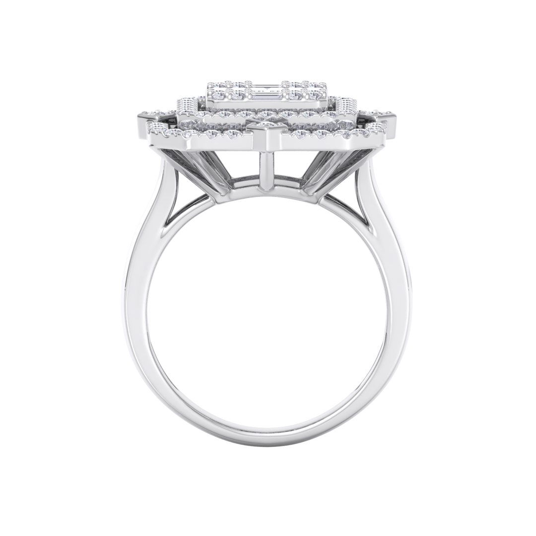 Grande square diamond ring in white gold with white diamonds of 1.36 ct in weight