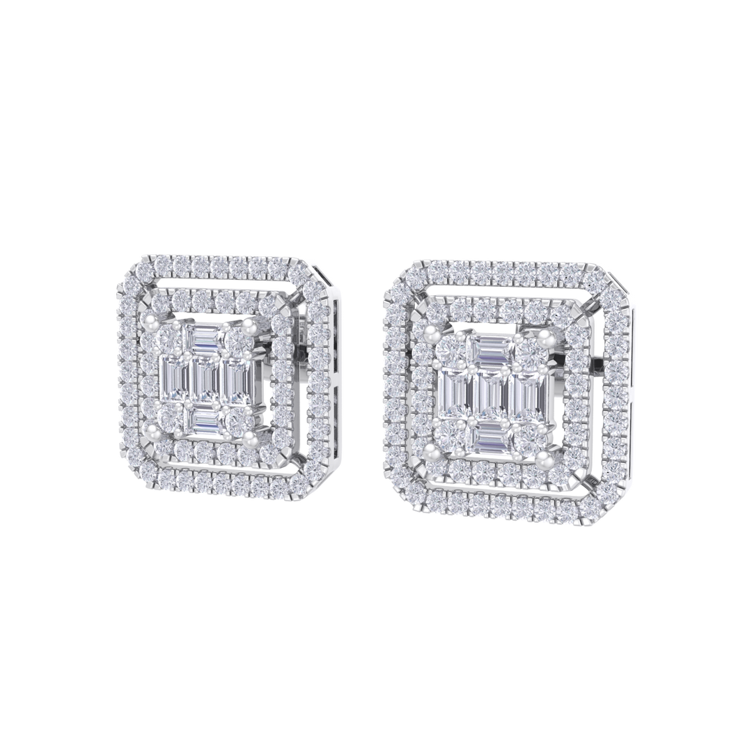 Square earrings in yellow gold with baguette white diamonds of 0.78 ct in weight