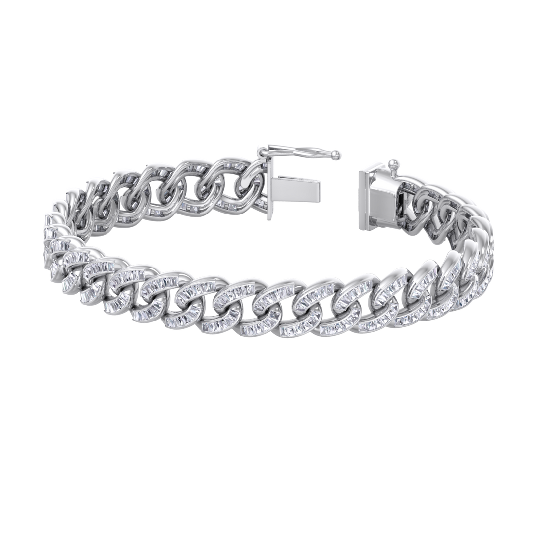 Tapper diamond curb chain link bracelet in white gold with white diamonds of 6.30 ct in weight