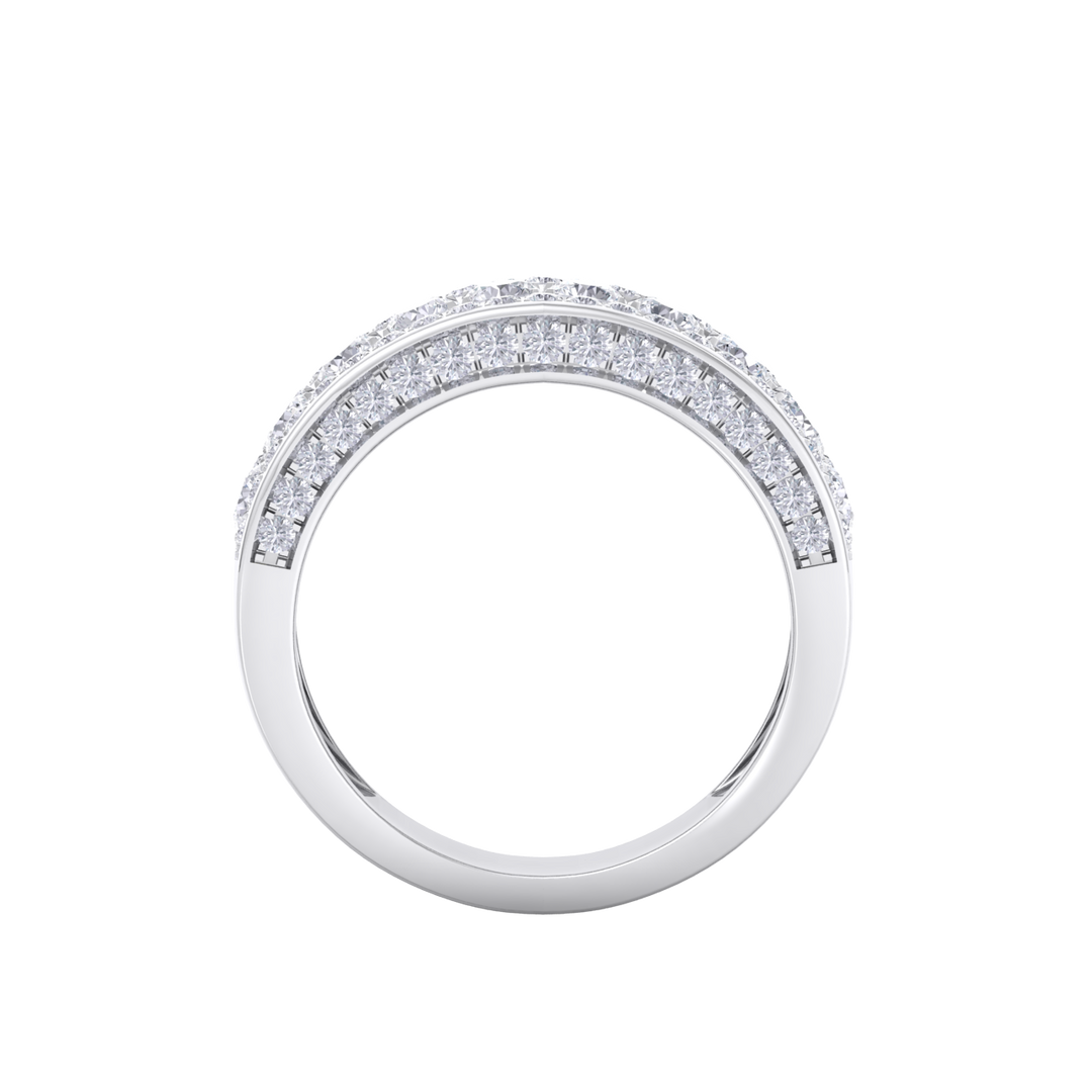 Five row diamond ring in white gold with white diamonds of 1.39 ct in weight