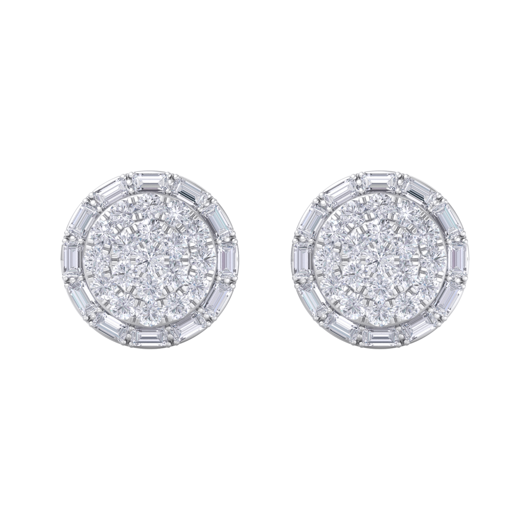 Round stud earrings in yellow gold with white diamonds of 1.38 ct in weight