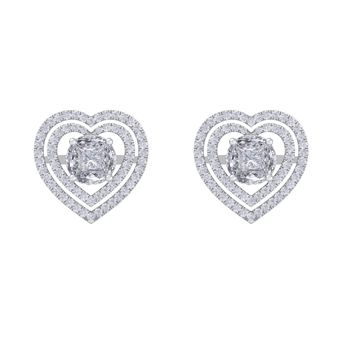 Heart earrings in rose gold with illusion white diamonds of 0.94 ct in weight