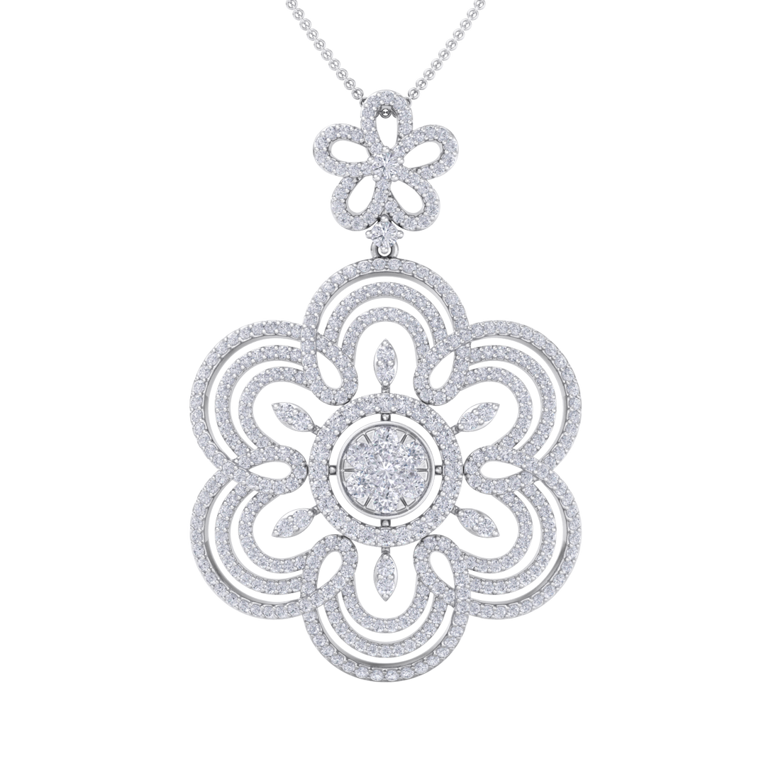 Flower Pendant in yellow gold with white diamonds of 2.43 ct in weight