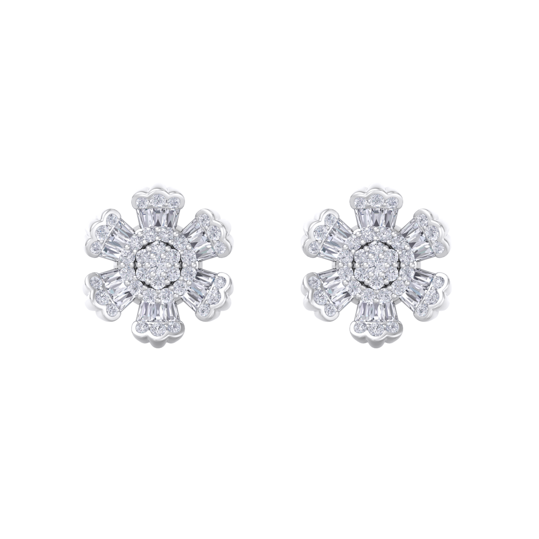 Flower stud earrings in rose gold with white diamonds of 0.78 ct in weight