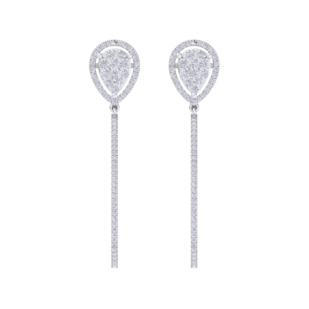 Dangle hoop earrings in white gold with white diamonds of 1.11 ct in weight