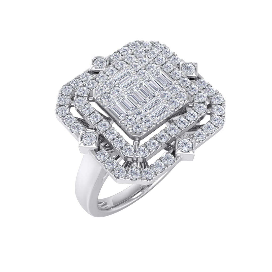 Grande square diamond ring in white gold with white diamonds of 1.36 ct in weight