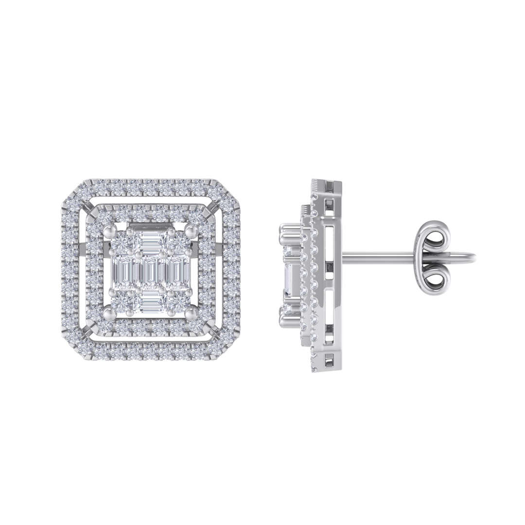 Square earrings in yellow gold with baguette white diamonds of 0.78 ct in weight