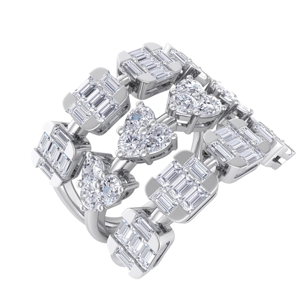 Triple band hearts ring in rose gold with white diamonds of 3.24 ct in weight