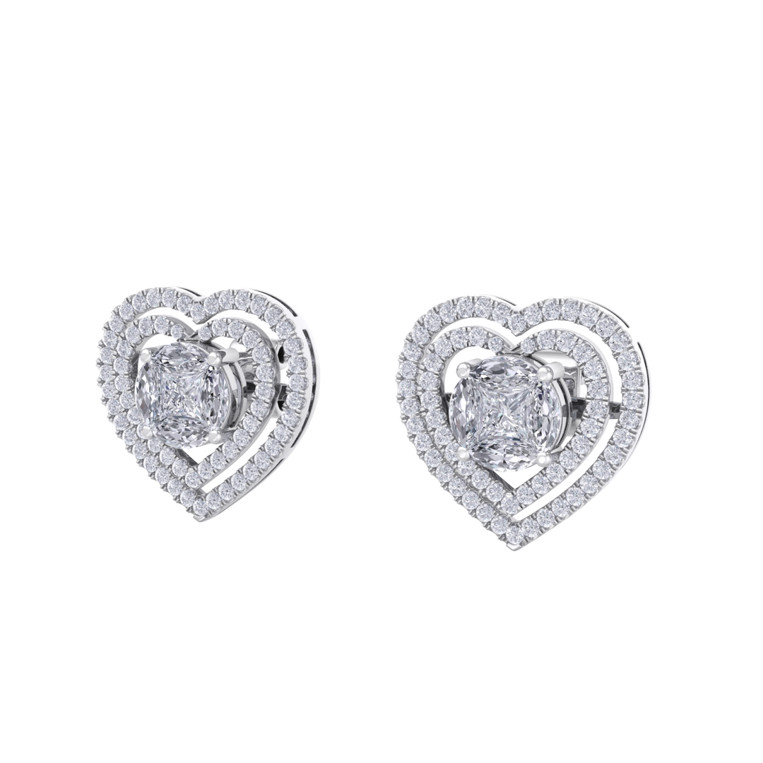 Heart earrings in rose gold with illusion white diamonds of 0.94 ct in weight