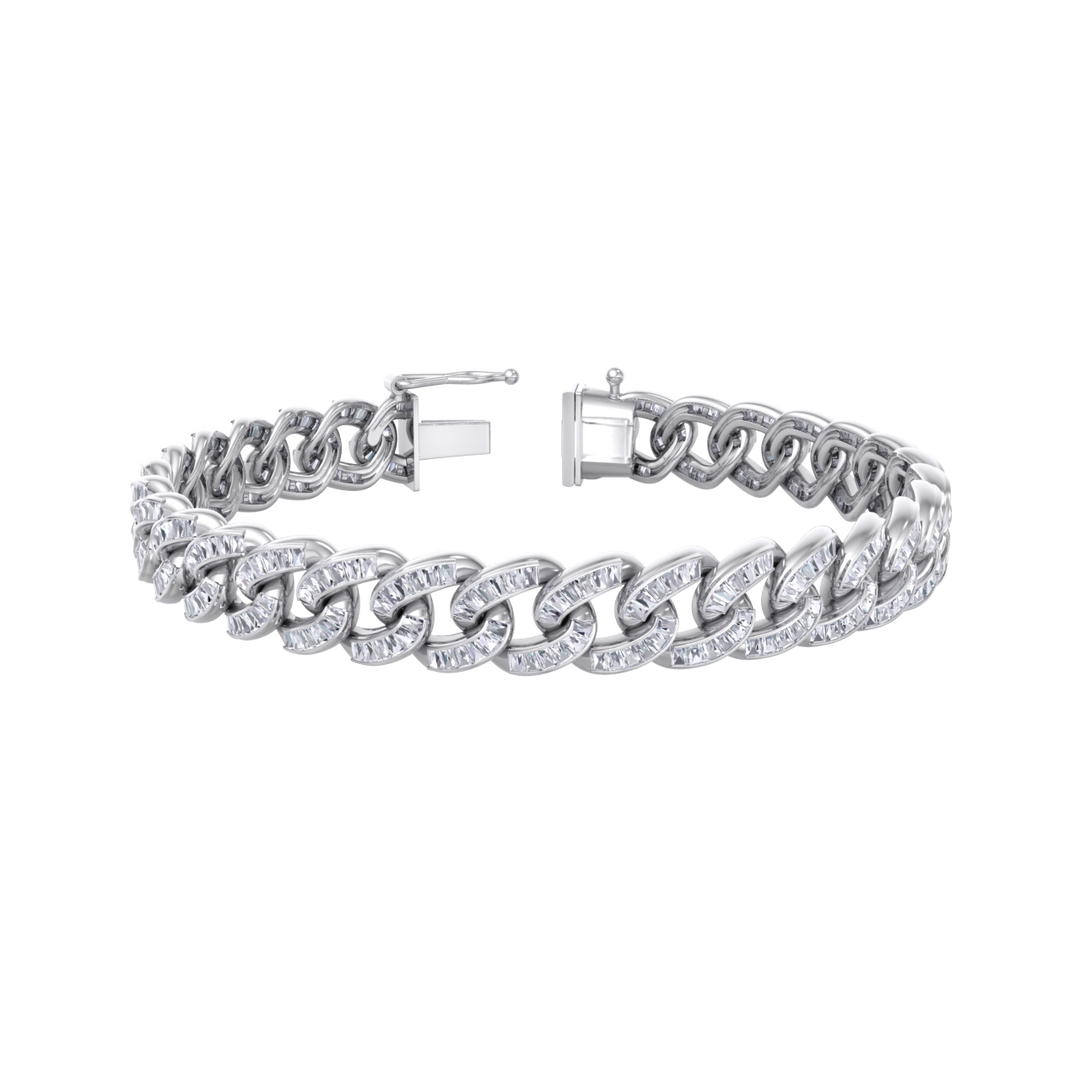 Tapper diamond curb chain link bracelet in white gold with white diamonds of 6.30 ct in weight