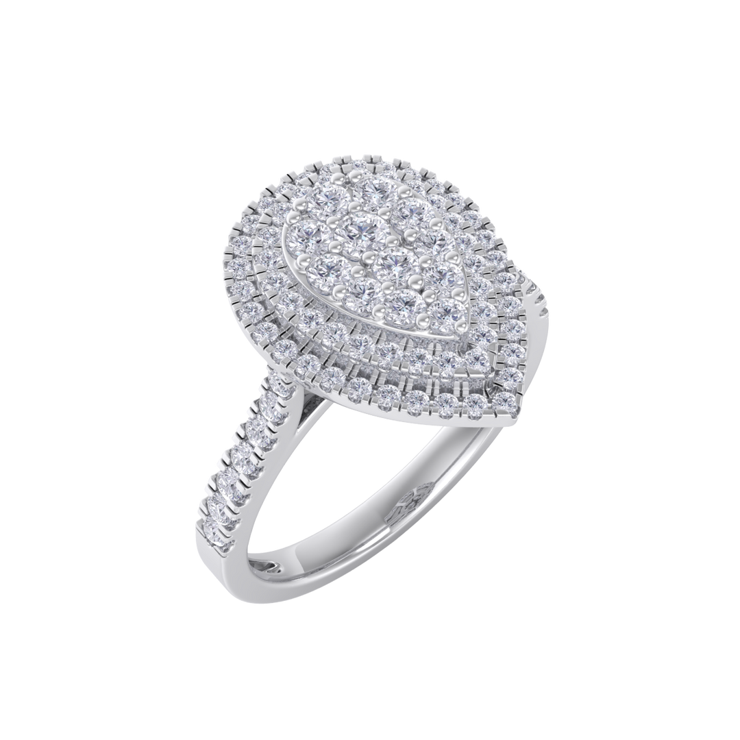 Pear cluster engagement ring in white gold with white diamonds of 0.63 ct in weight