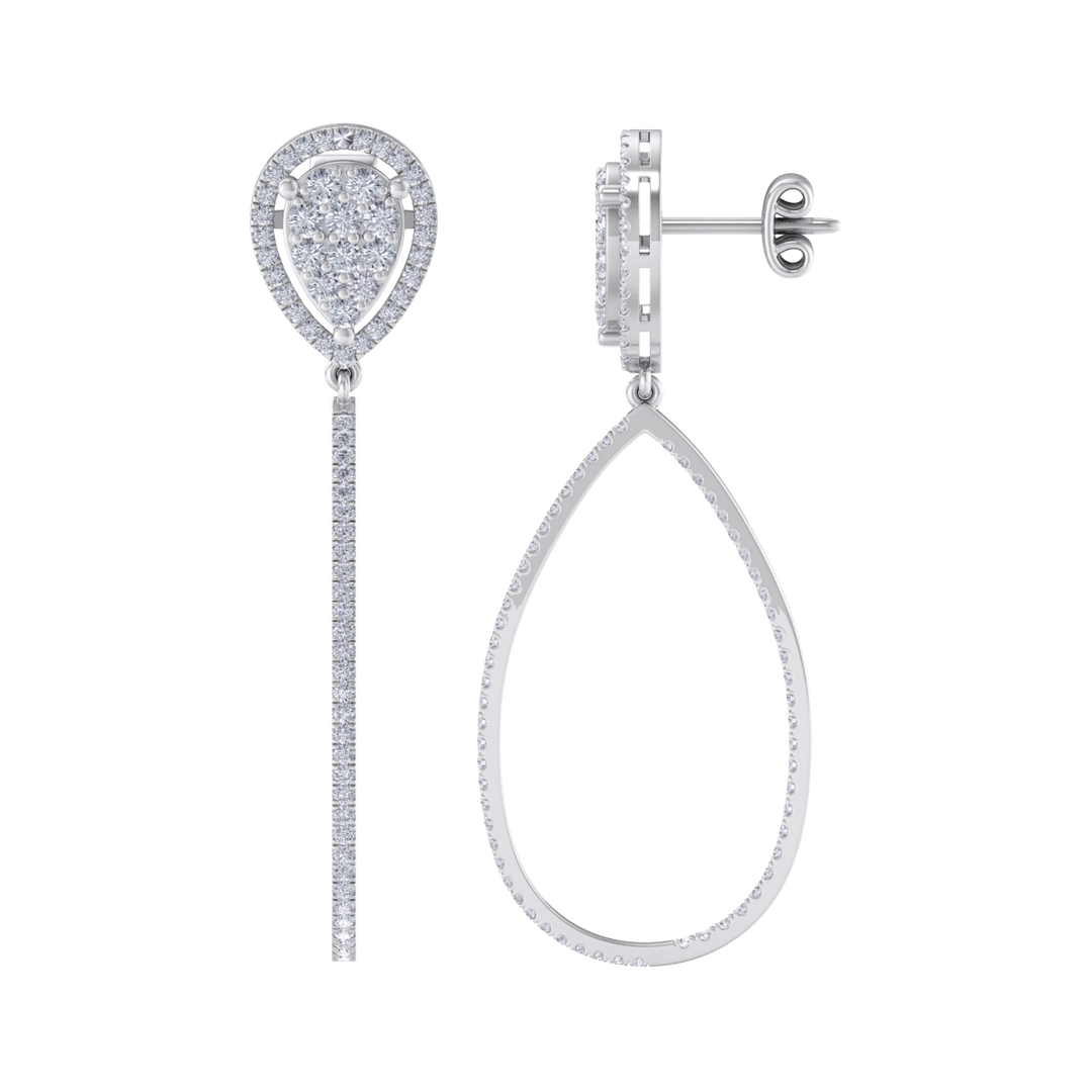 Dangle hoop earrings in white gold with white diamonds of 1.11 ct in weight