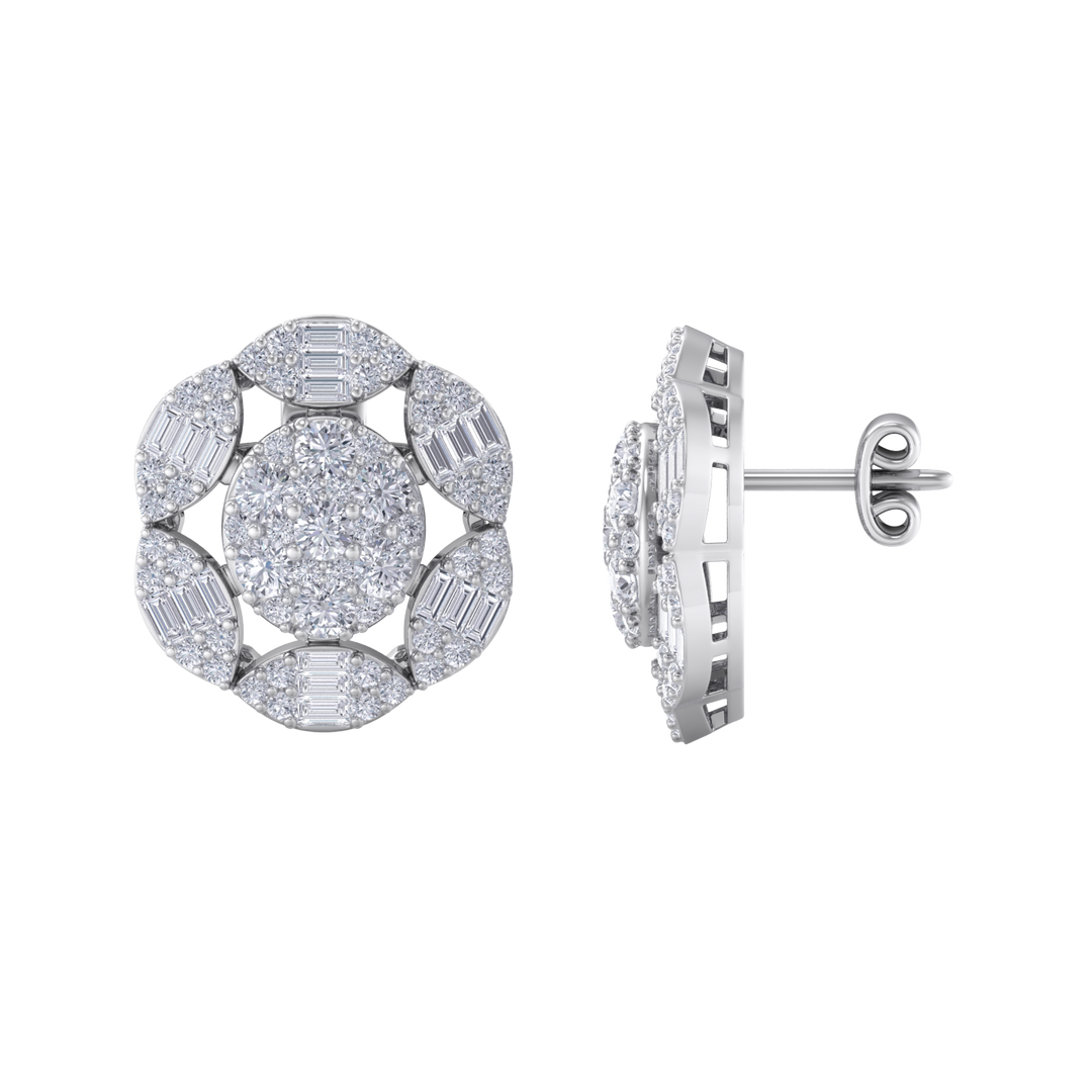 Flower stud earrings in rose gold with white diamonds of 2.47 ct in weight