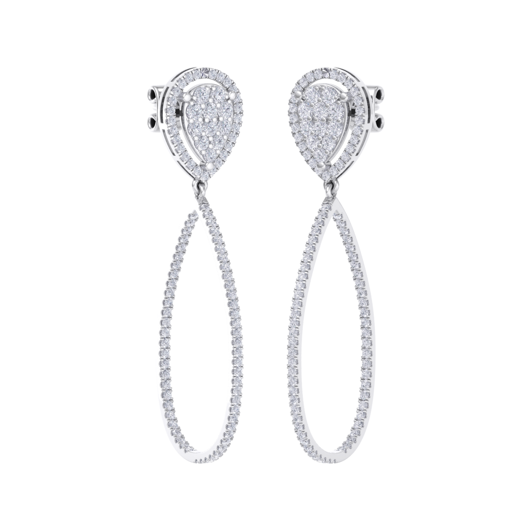 Dangle hoop earrings in white gold with white diamonds of 1.11 ct in weight