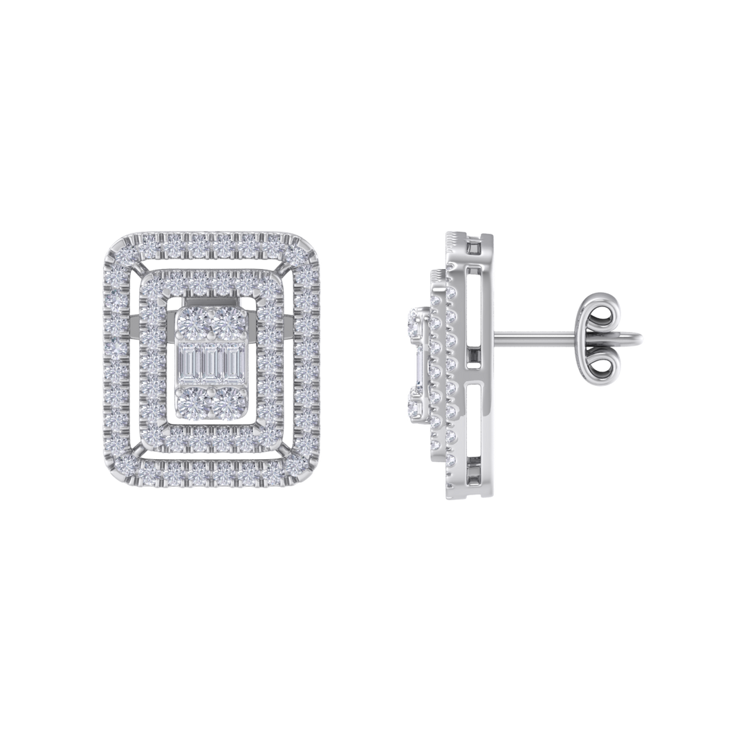 Square stud earrings in white gold with white diamonds of 1.83 ct in weight