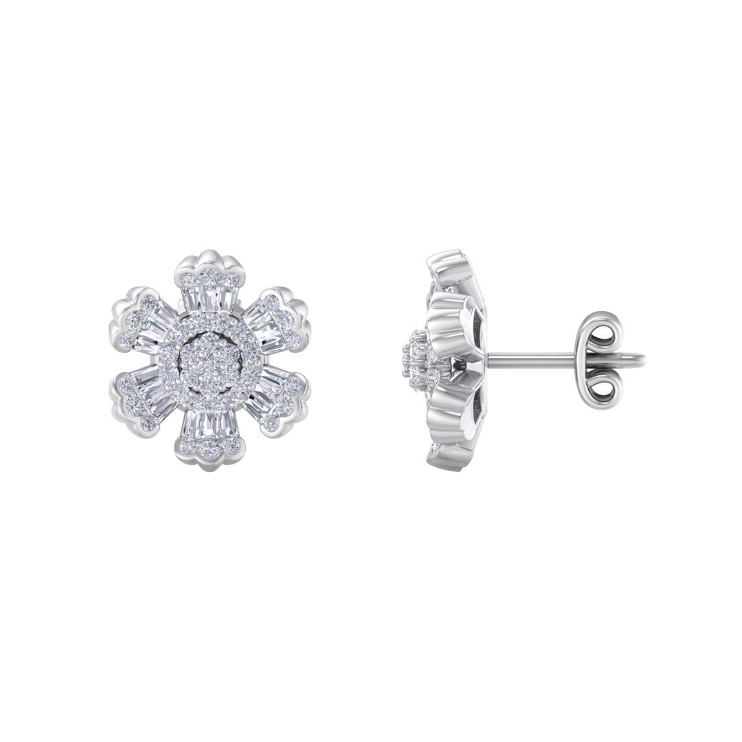 Flower stud earrings in rose gold with white diamonds of 0.78 ct in weight