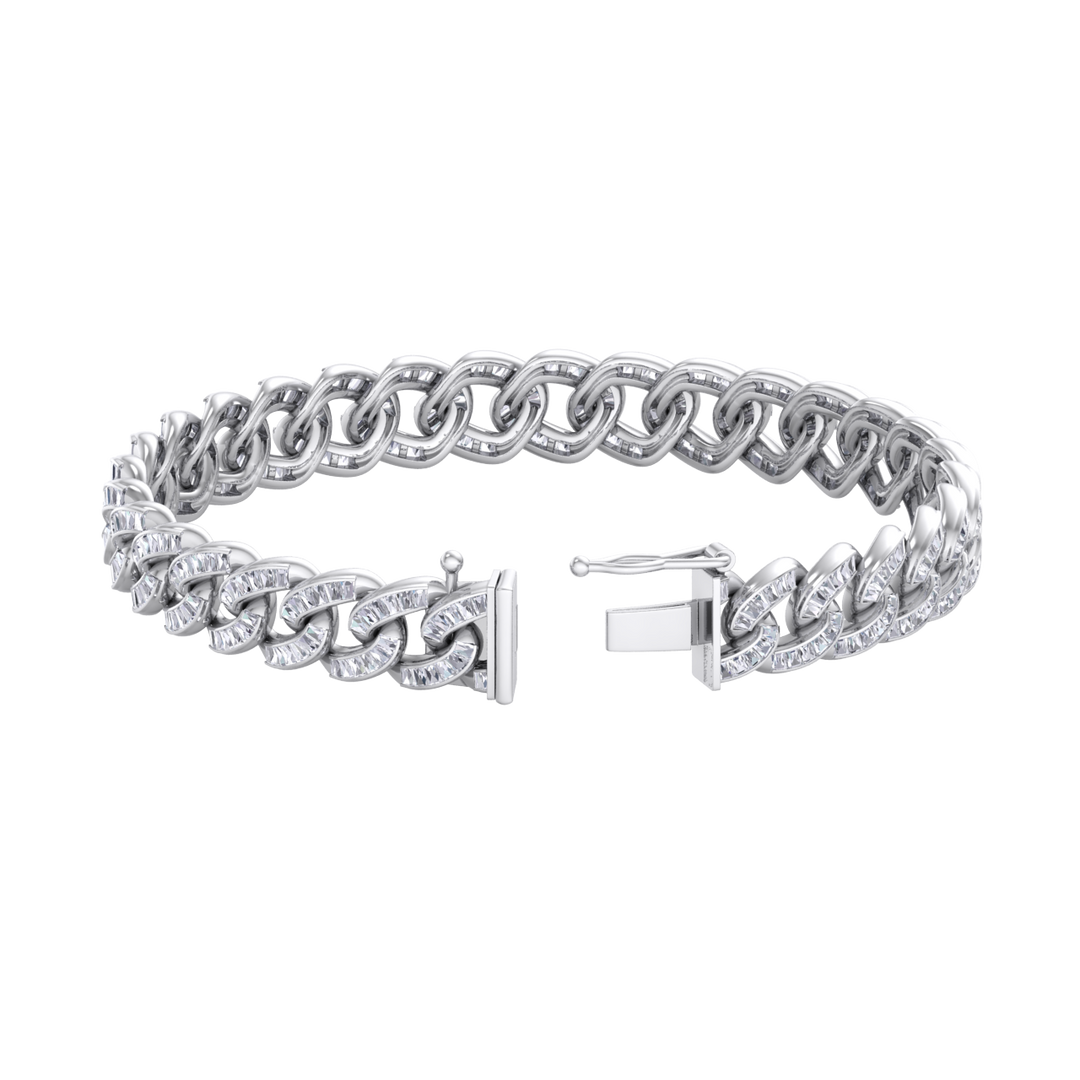 Tapper diamond curb chain link bracelet in white gold with white diamonds of 6.30 ct in weight