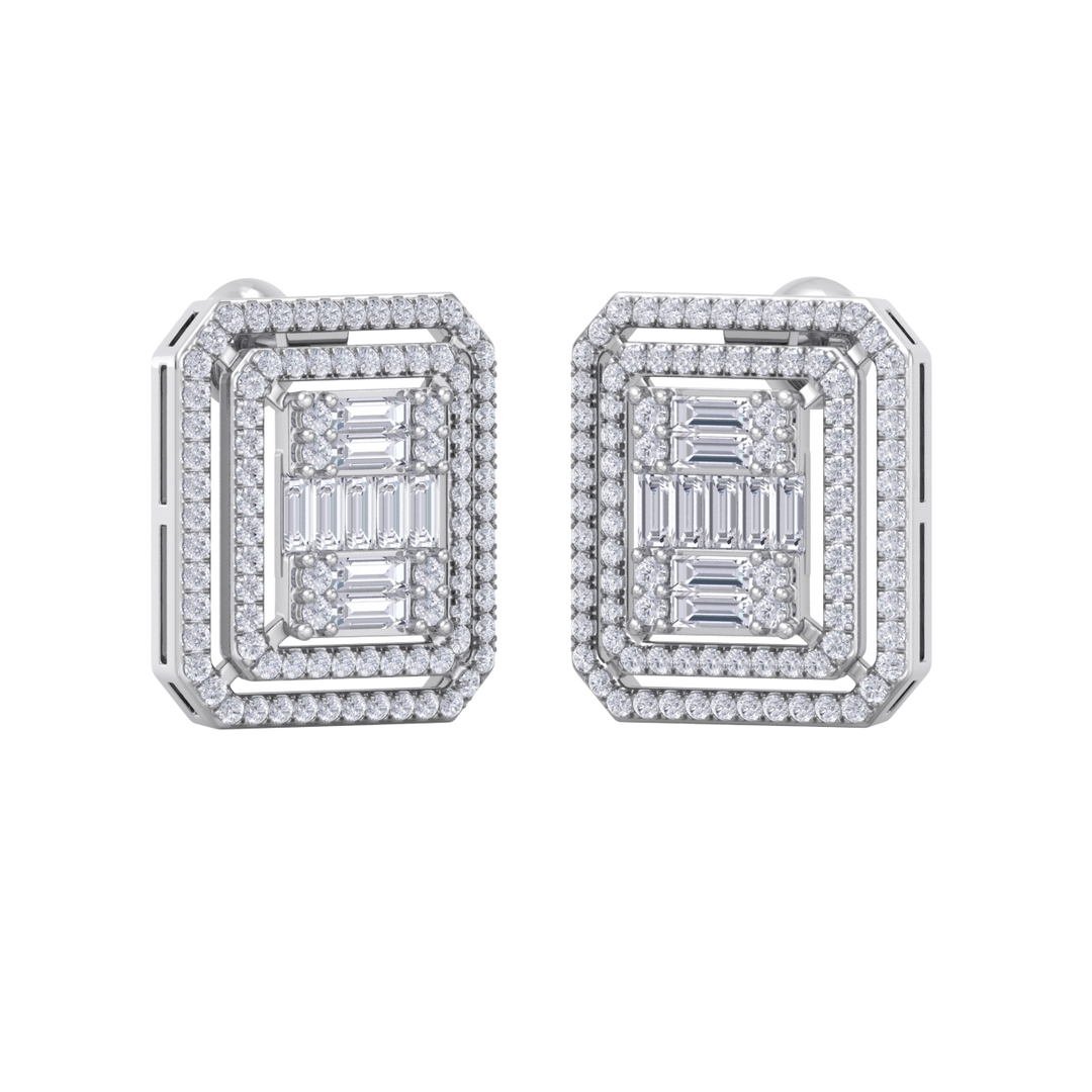 Beautiful Stud Earrings in white gold with white diamonds of 1.88 in weight