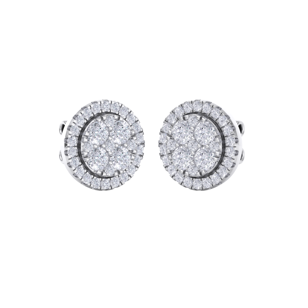 Round cluster stud earrings in rose gold with white diamonds of 0.98 ct in weight