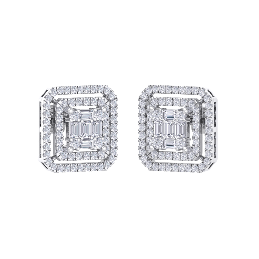 Square earrings in yellow gold with baguette white diamonds of 0.78 ct in weight