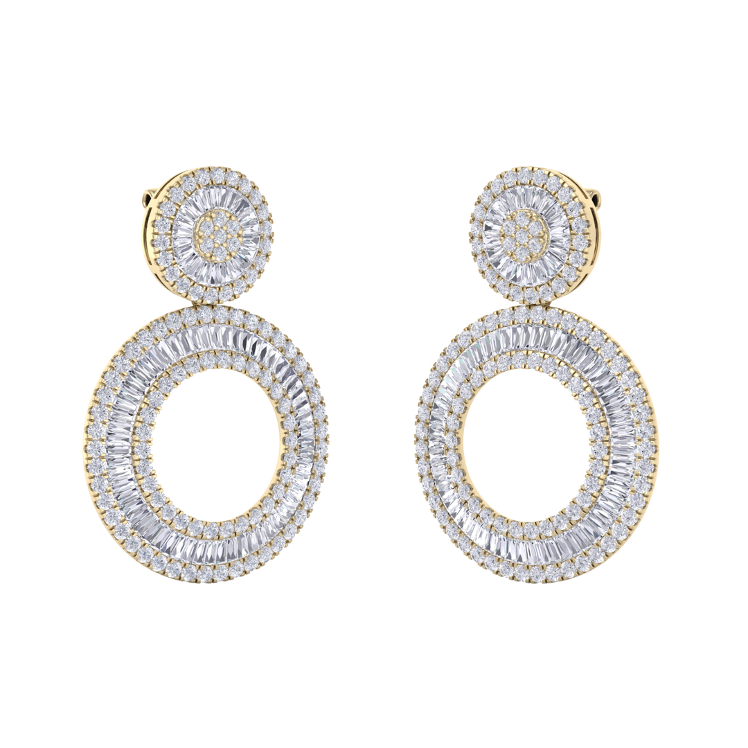 Round dangle earrings in white gold with white diamonds of 7.27 ct in weight
