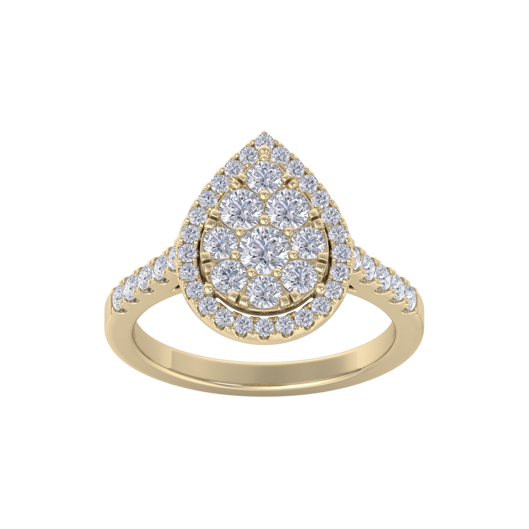 Pear cluster ring in white gold with white diamonds of 0.98 ct in weight