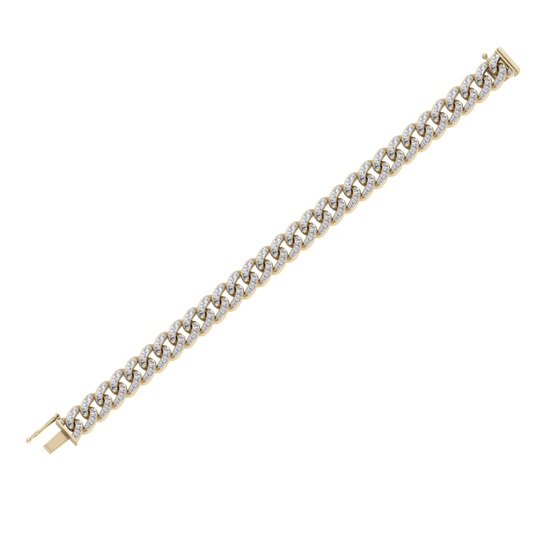 Tapper diamond curb chain link bracelet in yellow gold with white diamonds of 6.30 ct in weight