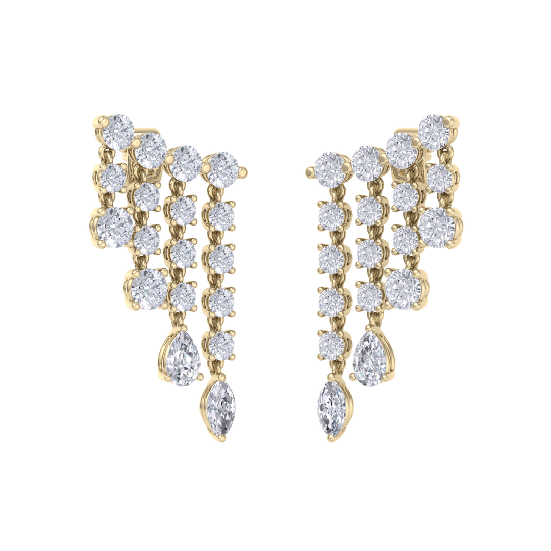 Climber dangle earrings in rose gold with white diamonds of 3.01 ct in weight