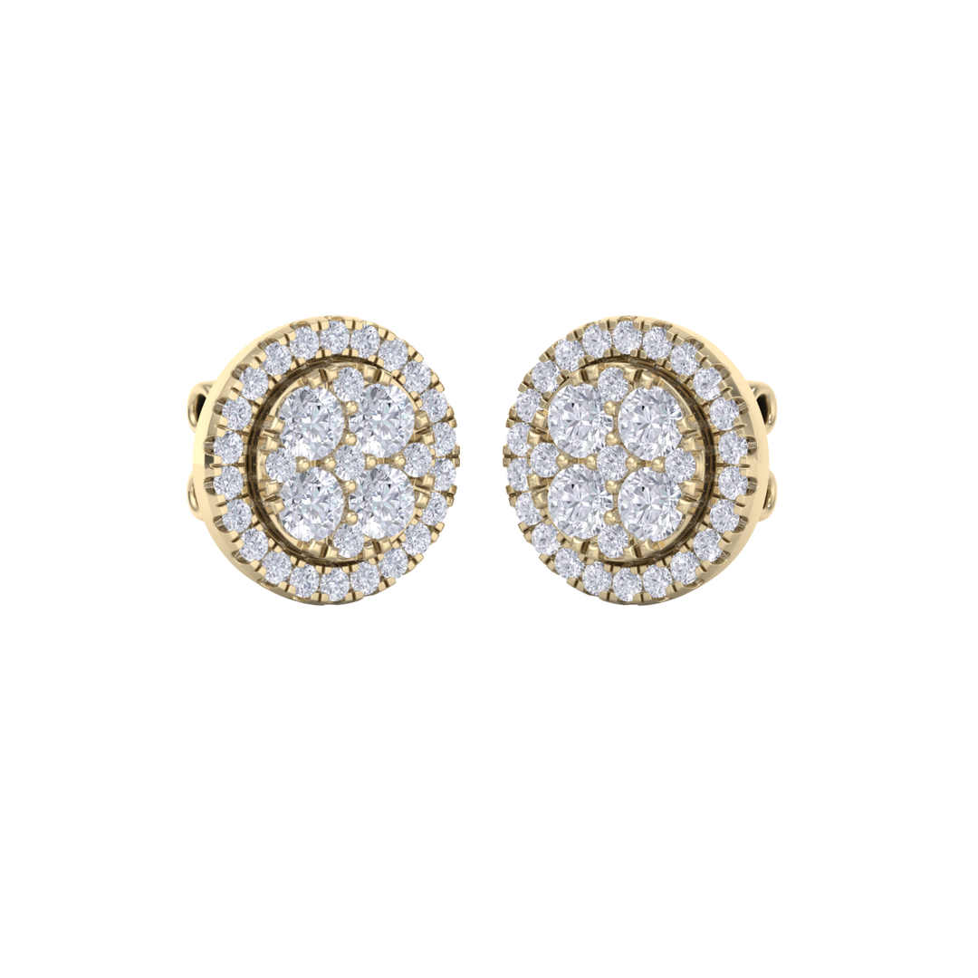 Round cluster stud earrings in rose gold with white diamonds of 0.98 ct in weight