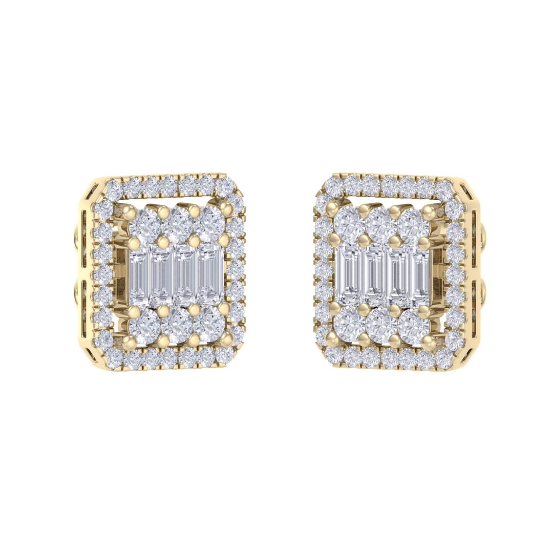 Square earrings in rose gold with baguette white diamonds of 0.89 ct in weight