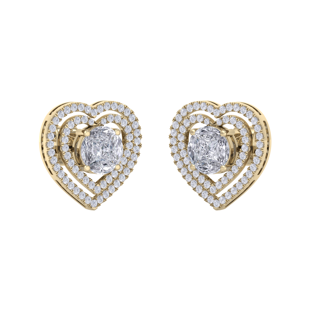 Heart earrings in rose gold with illusion white diamonds of 0.94 ct in weight