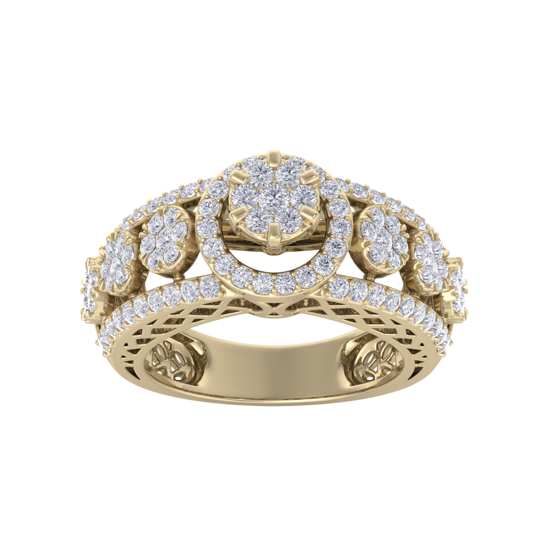 Beautiful ring in yellow gold with white diamonds of 1.28 ct in weight