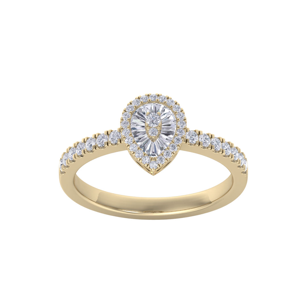 Pear ring in yellow gold with white diamonds of 0.68 ct in weight