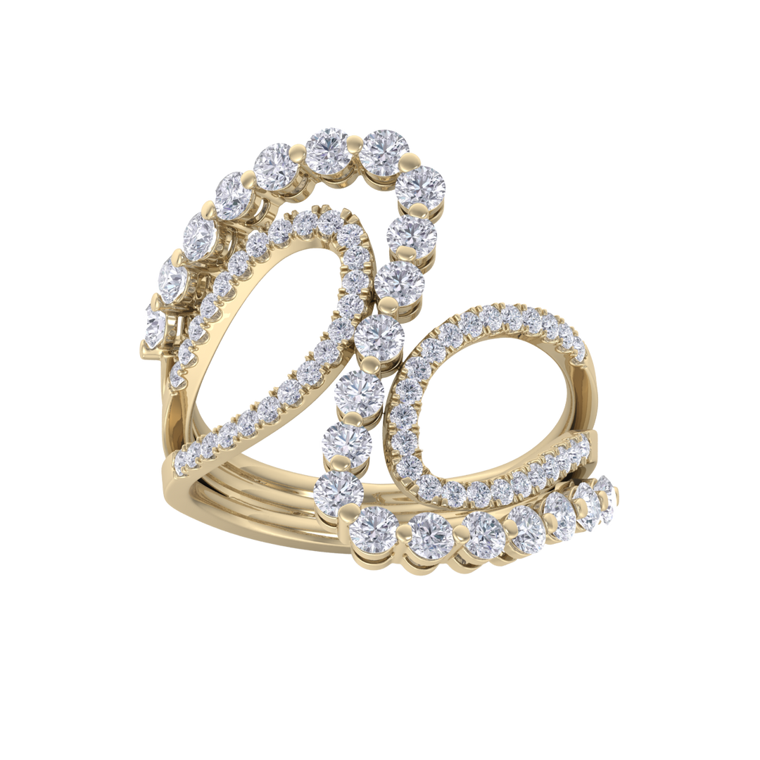 Intertwined ring in yellow gold with white diamonds of 1.20 ct in weight