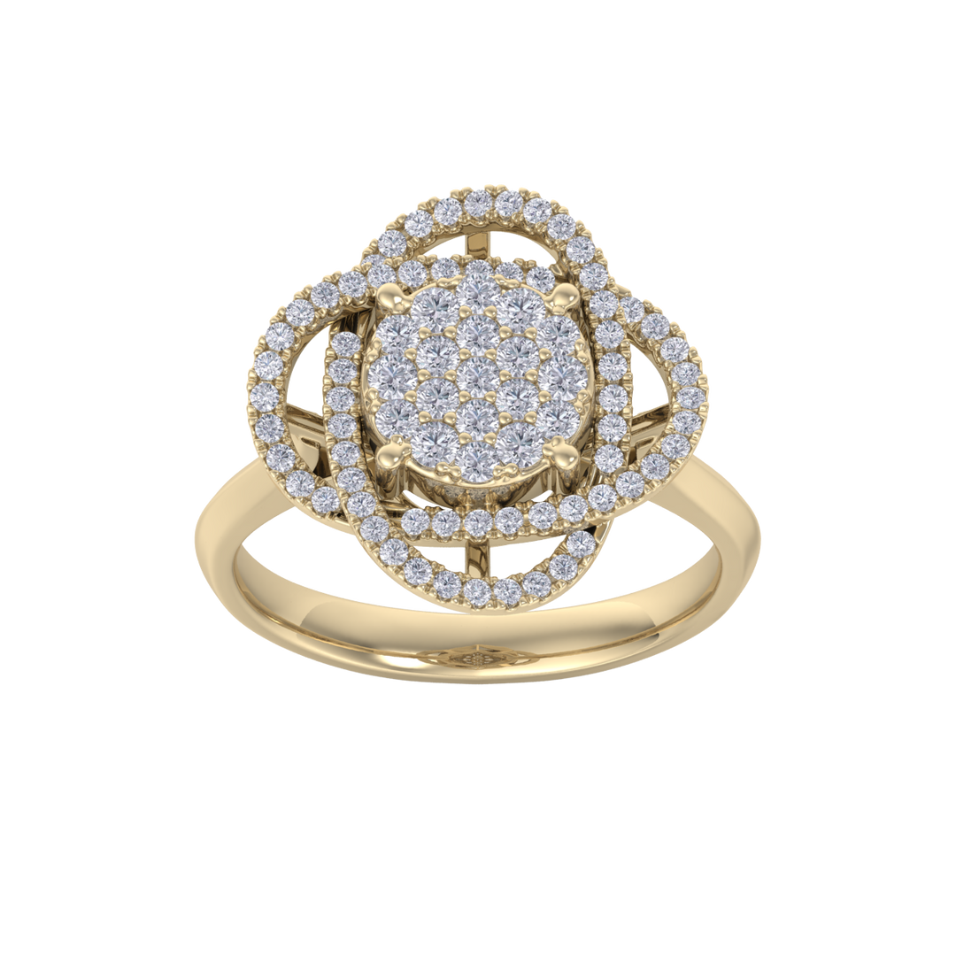 Intricate diamond ring in yellow gold with white diamonds of 0.63 ct in weight