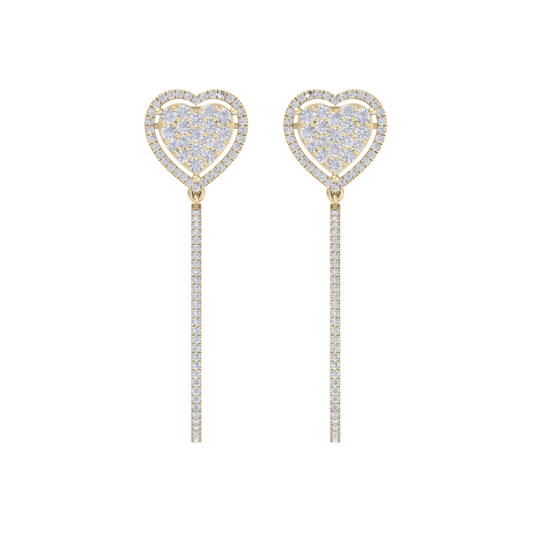 Dangle hoop earrings with hearts in white gold with white diamonds of 1.42 ct in weight