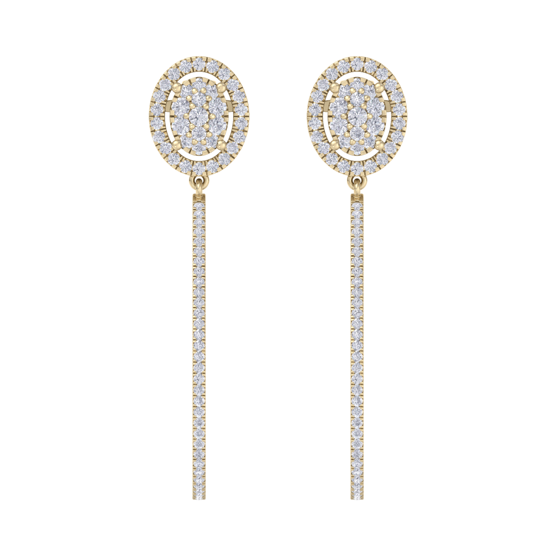 Dangle hoop earrings in rose gold with white diamonds of 1.75 ct in weight