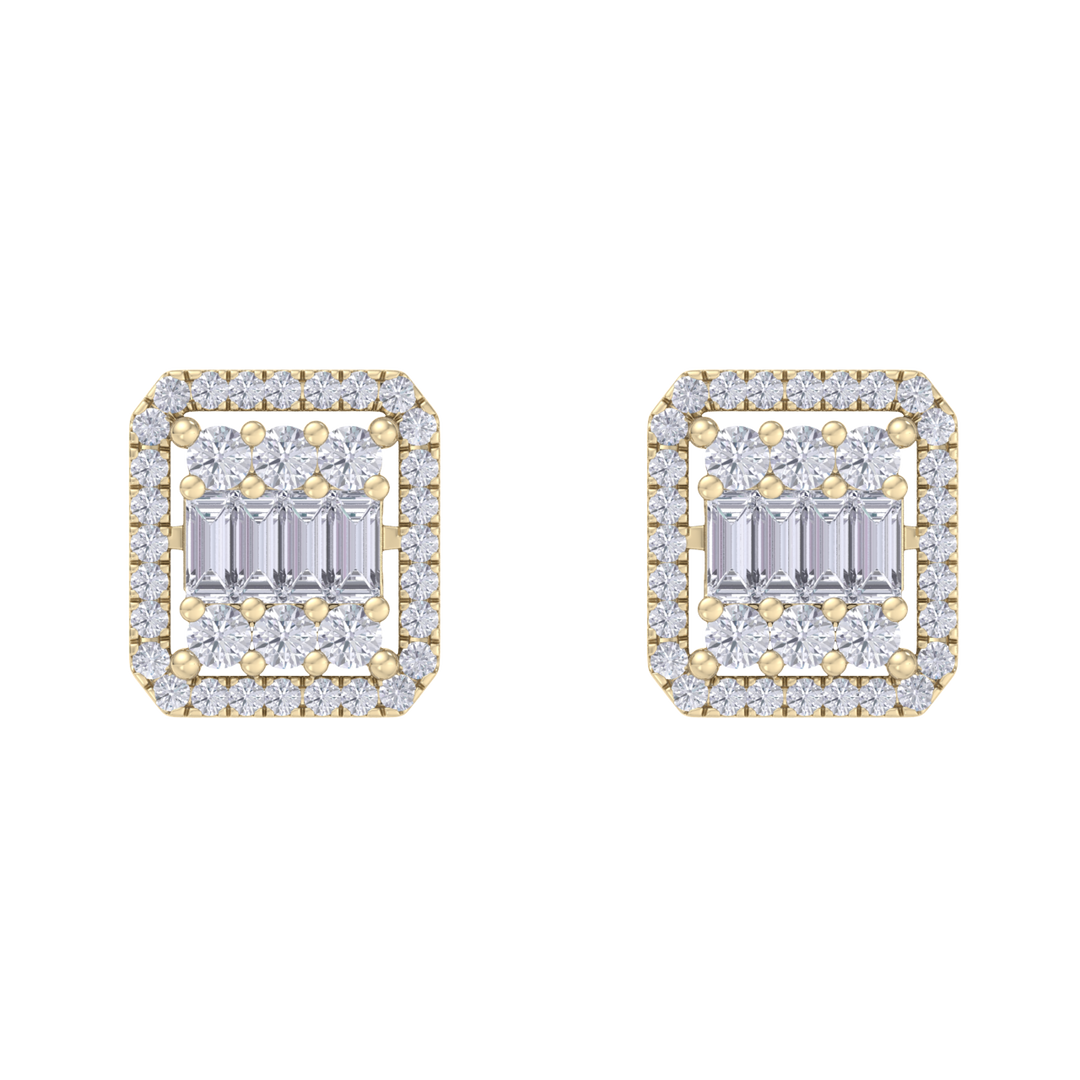Square earrings in rose gold with baguette white diamonds of 0.89 ct in weight