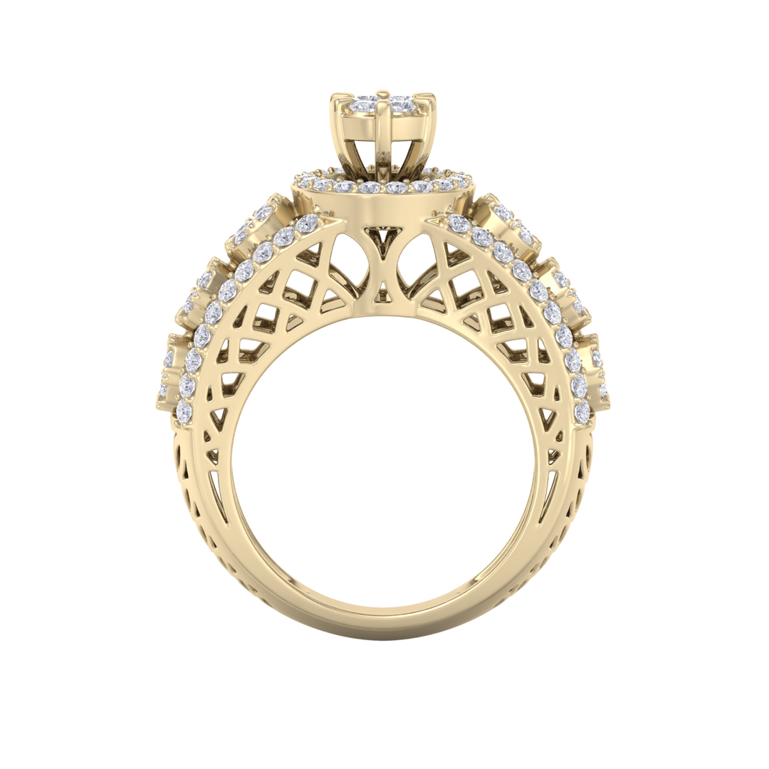 Beautiful ring in yellow gold with white diamonds of 1.28 ct in weight