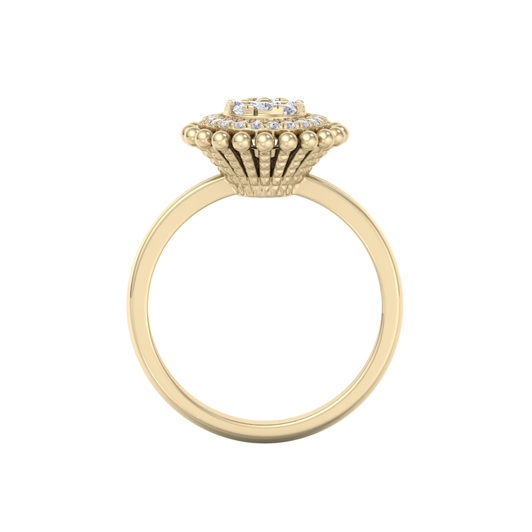 Halo Diamond ring in yellow gold with white diamonds of 0.34 ct in weight