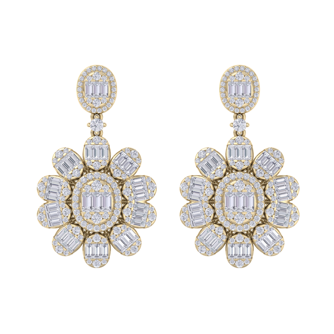 Formal chandelier earrings in rose gold with white diamonds of 4.12 ct in weight