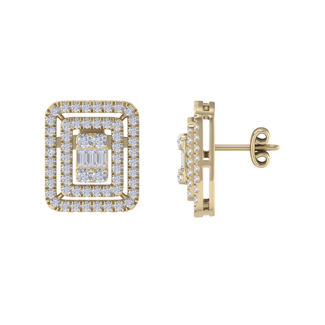 Square stud earrings in white gold with white diamonds of 1.83 ct in weight